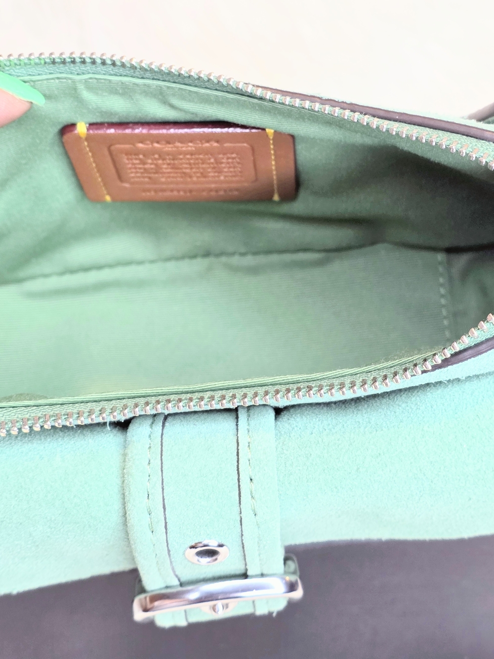 Coach Aston Mint Suede Mini Shoulder Bag with Crossbody Strap& Front Pocket NWT - Picture 10 of 11